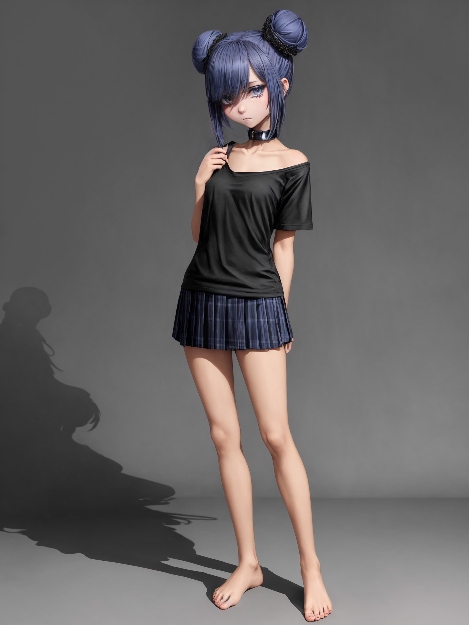 02055-2904714319-(best quality, high resolution), tall skinny girl, full body, stands, barefoot, arched soles, checkered pleated miniskirt, uncov.png